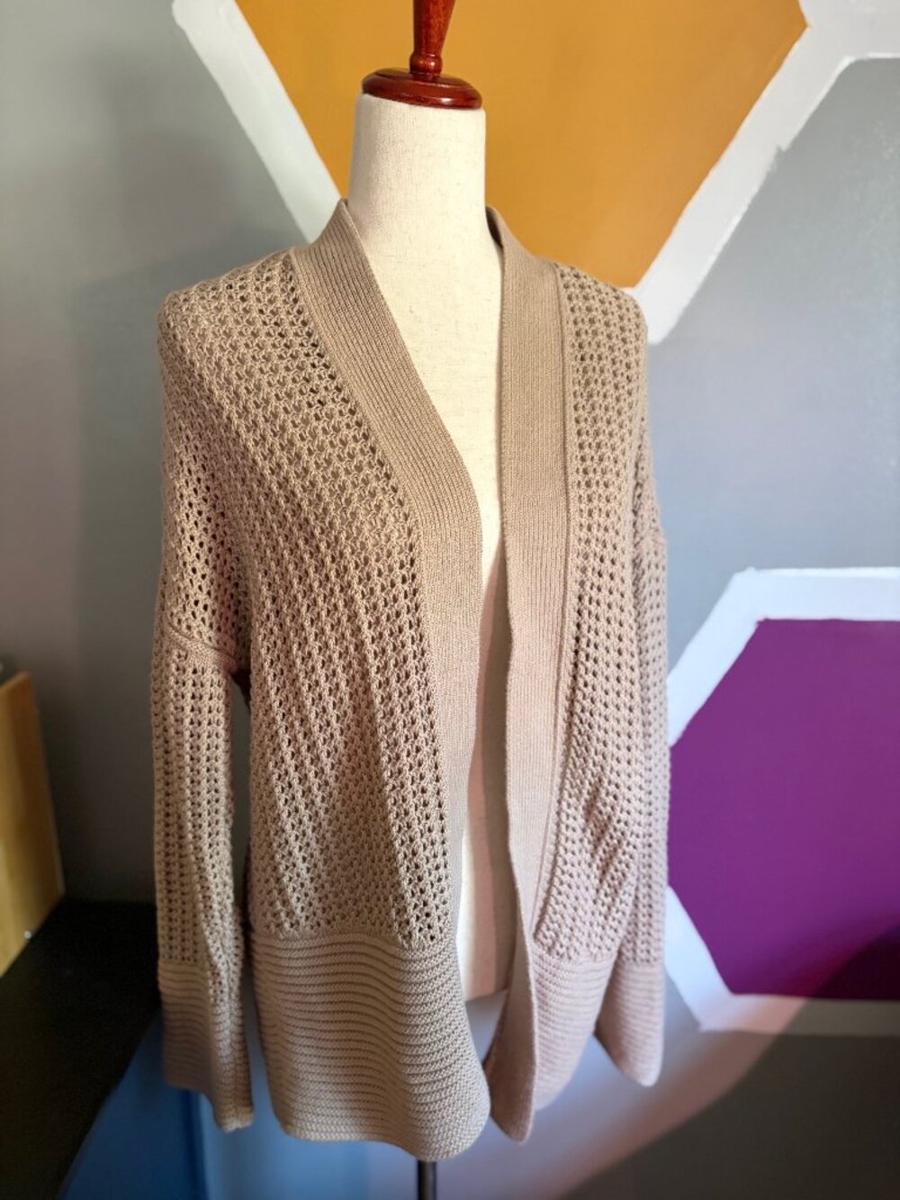 Abercrombie & Fitch Open Knit Cardigan Beige Chunky Lightweight Women’s M